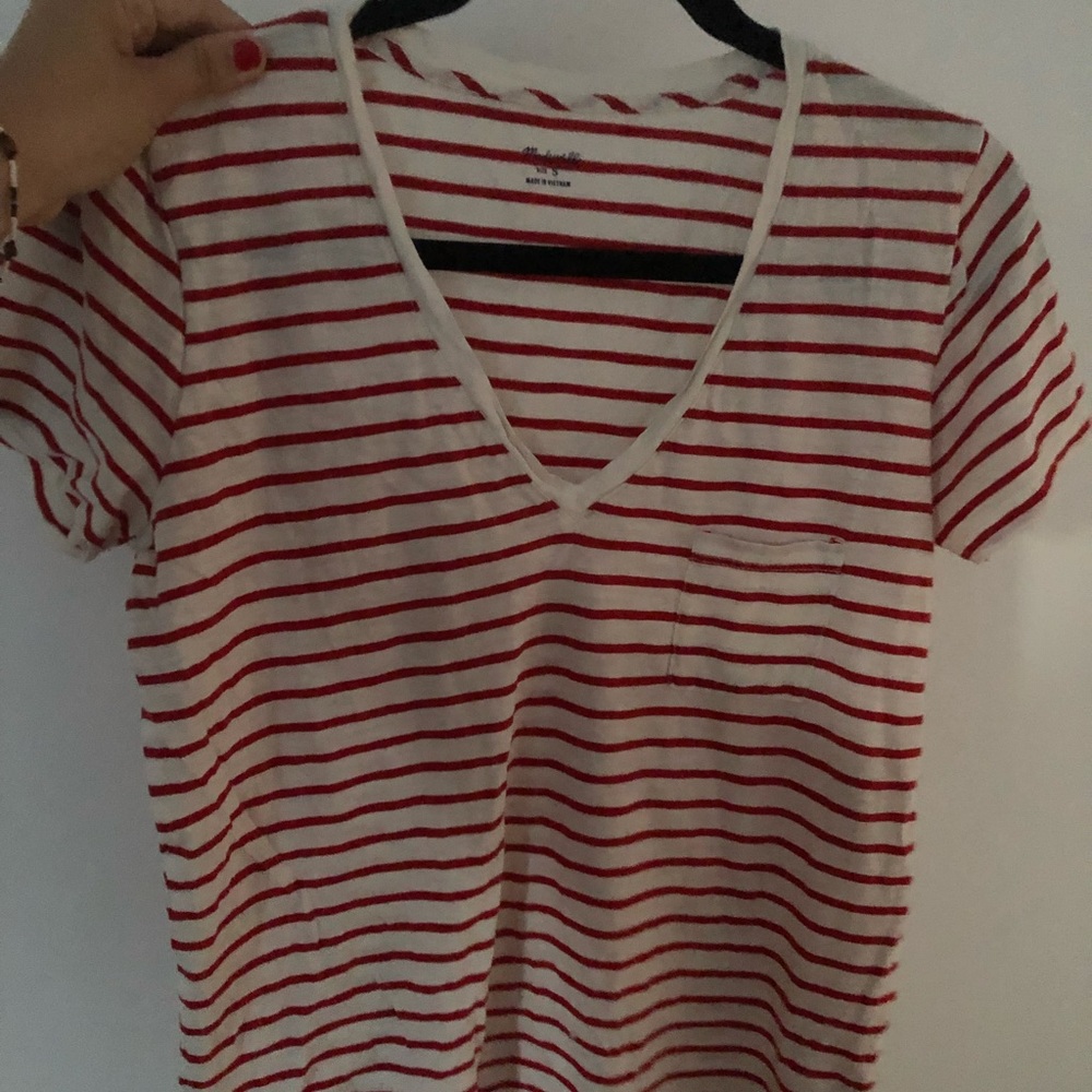 Red and white striped Madewell t shirt